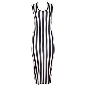 Gianni Versace Black & White Vertical Stripes Sheer Silk Long Dress